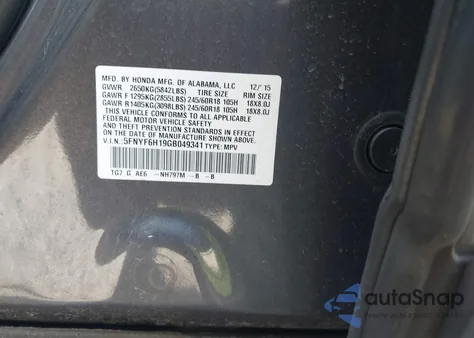 2016 Honda Pilot Lx from USA, damaged, VIN 5FNYF6H19GB049341